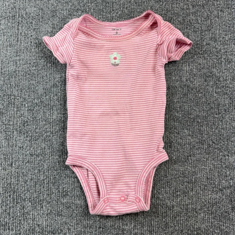 Carter's Romper Girls 3-6 Months Pink Striped Flower One Piece Bodysuit